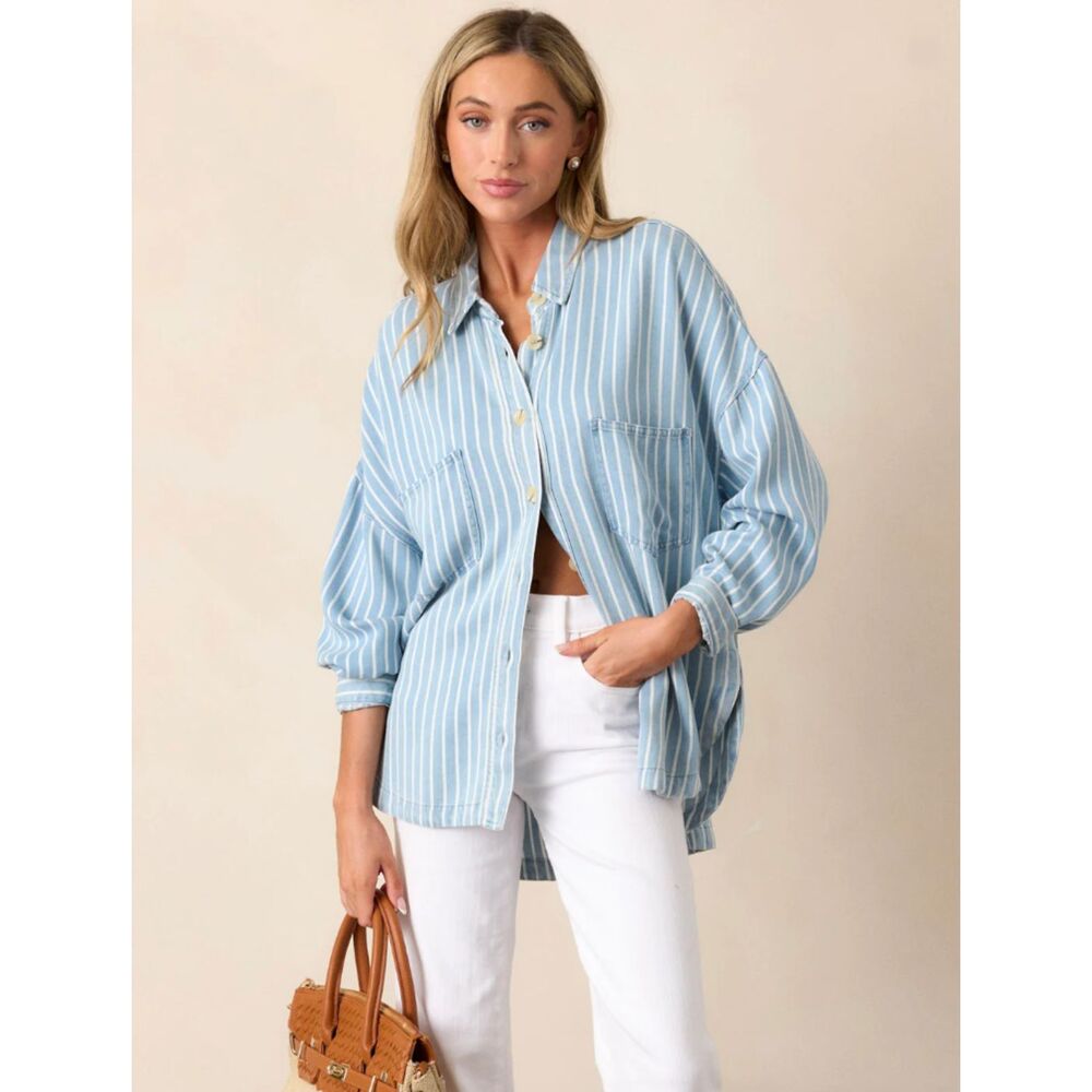 VICI Extra Soft Striped Blue Button Down